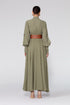 Balloon Sleeve Snap Closure Deep Slit Long Dress